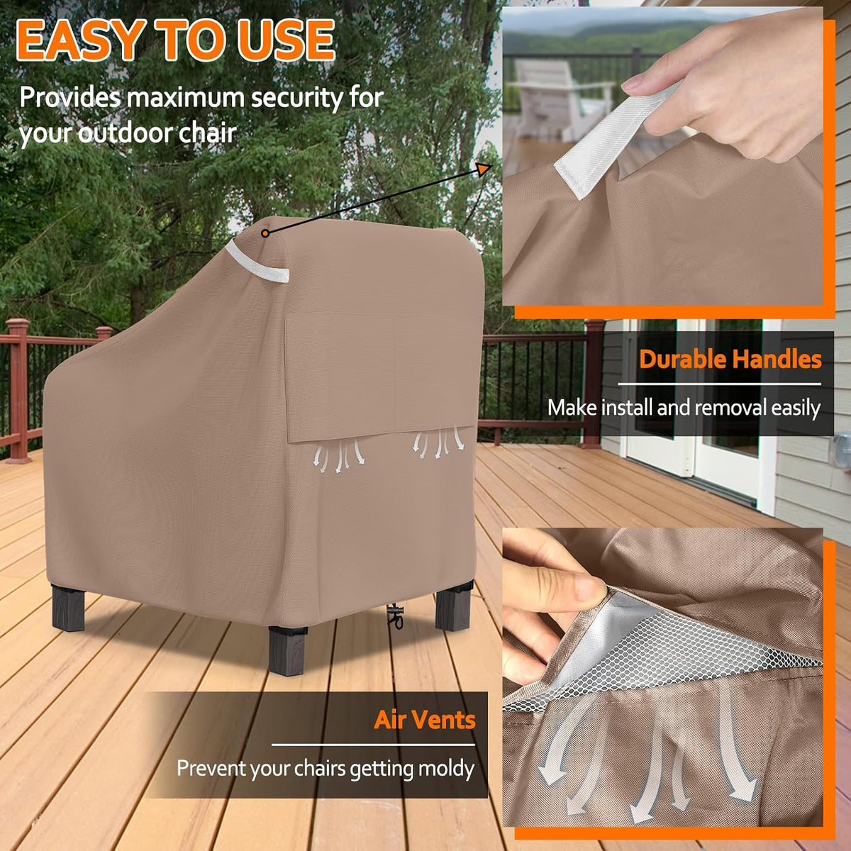 STARTWO Patio Outdoor Chair Covers 2 Pack, Outdoor Furniture Covers Waterproof Adapter for Lawn Lounge Seat, Wicker, Swivel, Adirondack,Rocking Chairs, 29" W x 30" D x 36" H, Brown