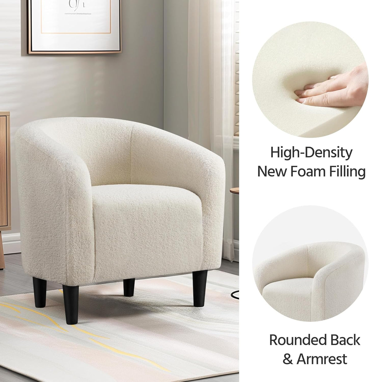 Yaheetech Small 25.5in Wide Sherpa Barrel Accent Chair for Bedroom, Ivory