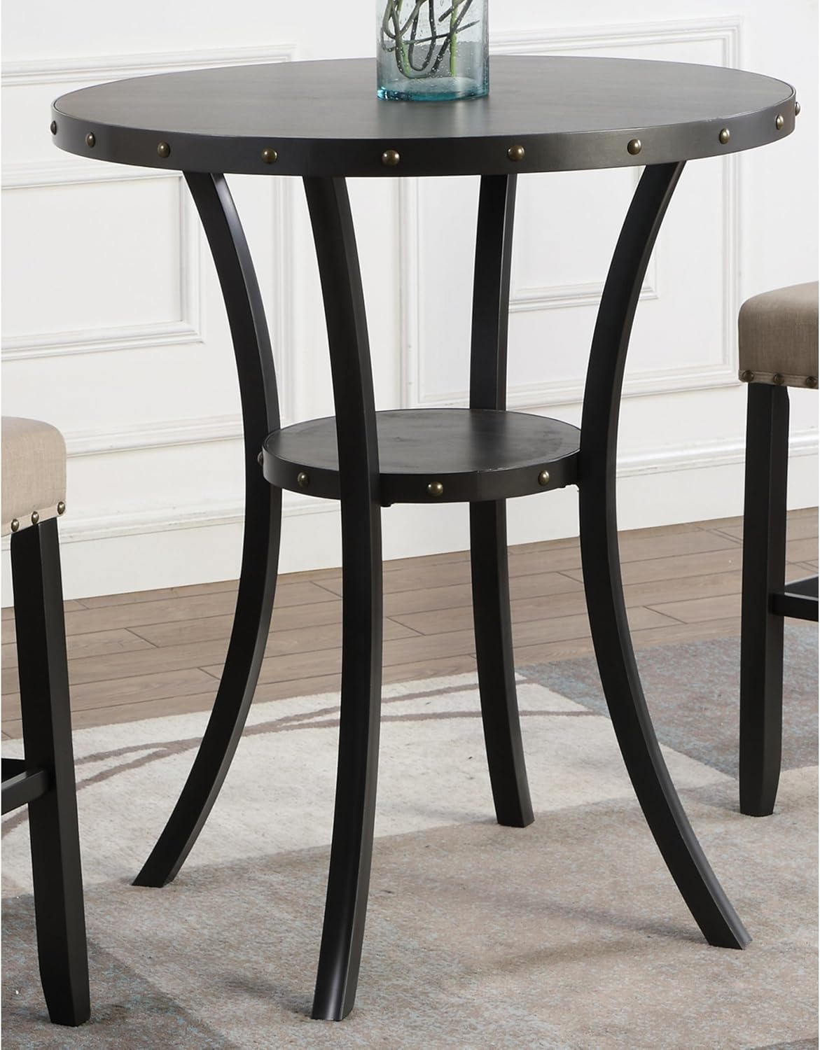 roundhill furniture biony 36" round bar table nail shown in use