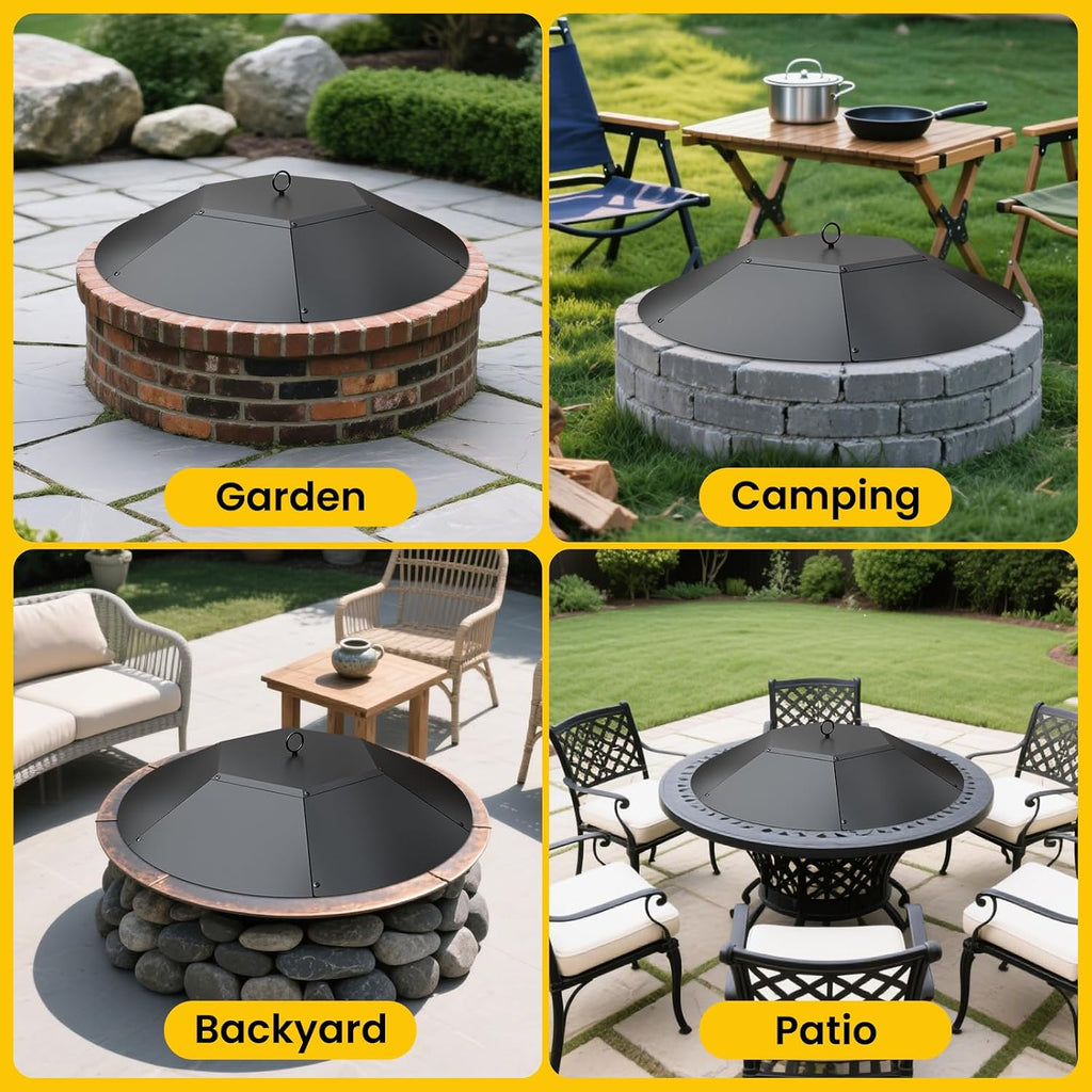 28 inch Metal Round Fire Pit Lid with Handle & Poker