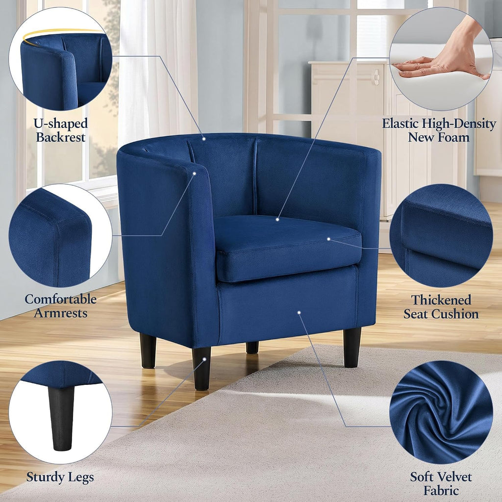 Yaheetech Barrel Accent Chair, Upholstered Modern Armchair, Blue