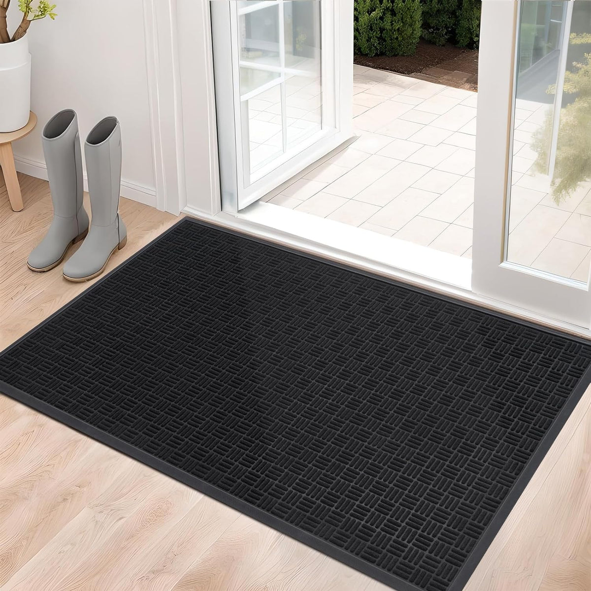 Mibao Front Door Mat Outdoor Entrance, 61.5" x 36" Heavy Duty Welcome Mat for Outdoor and Indoor, Waterproof Dirt Trapper Doormat, Super Absorbent Indoor Entryway Mat for Patio & Porch - Black