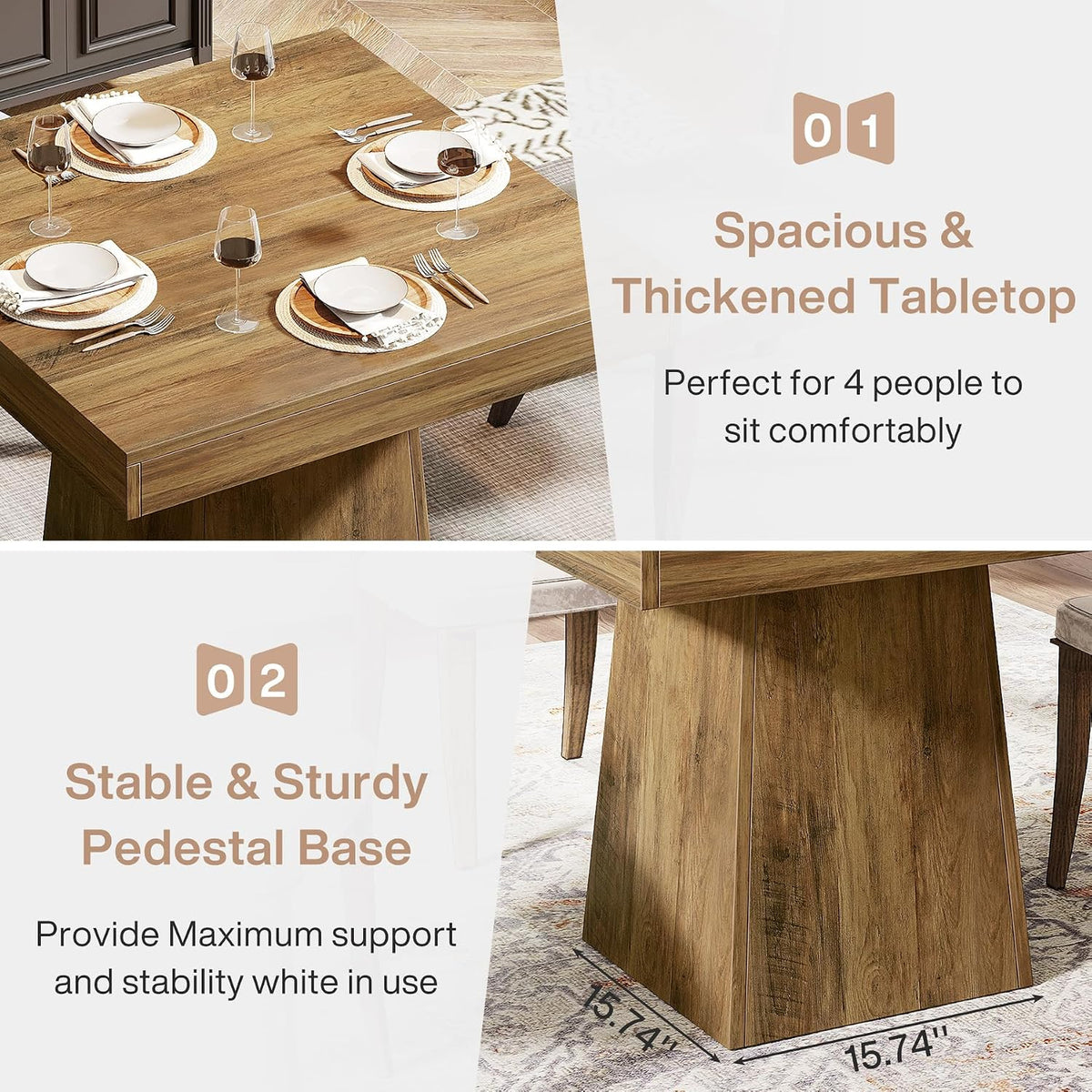 Tribesigns Square Dining Table for 4, 31.5" Farmhouse Small Kitchen Table
