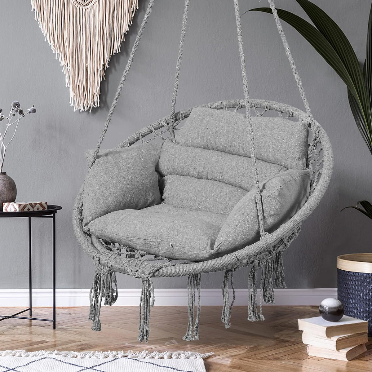 Goutime Hammock Swing Chair Macrame Boho Hanging Chairs Light Grey