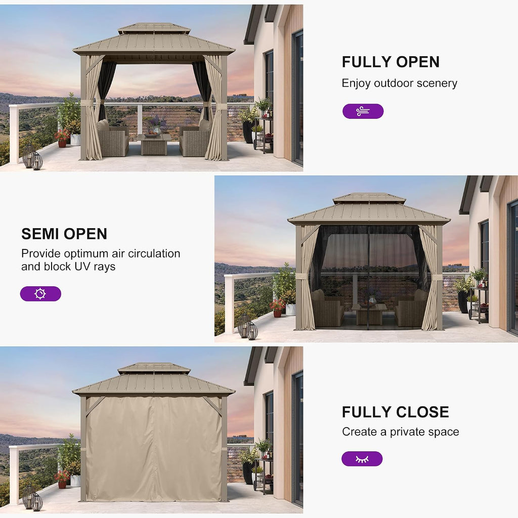 PURPLE LEAF Outdoor Hardtop Gazebo 8' x 10' Champagne Aluminum Structure