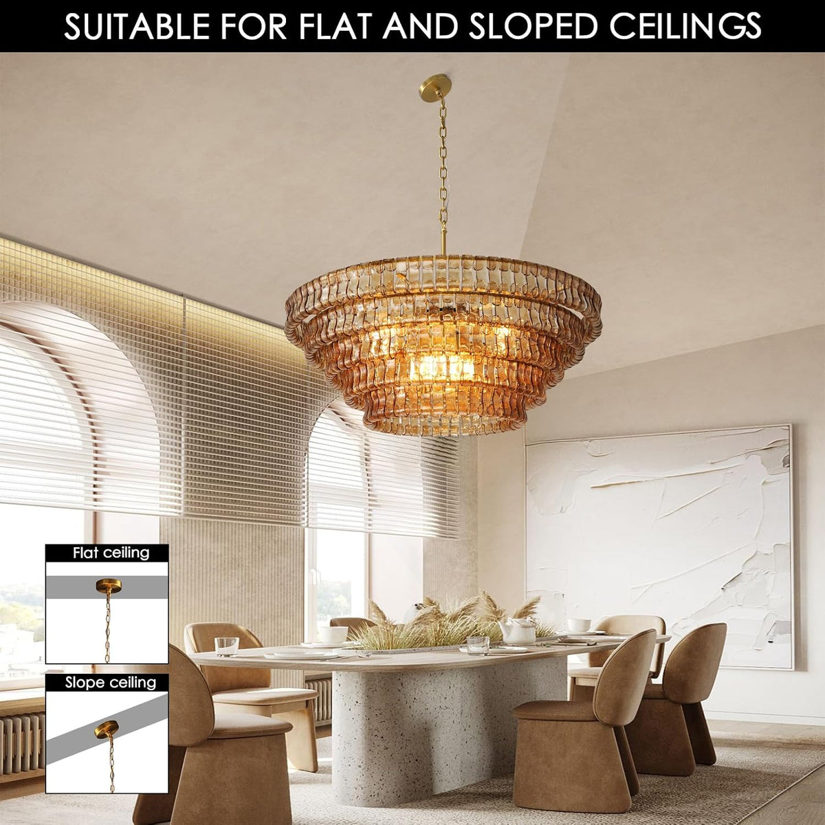 YIOSI Large Chandelier, 48" Gold Chandelier for Dining Room, 8-Light Round Drum Kitchen Island Hanging Light Fixture Perfect for Living Room, Bedroom