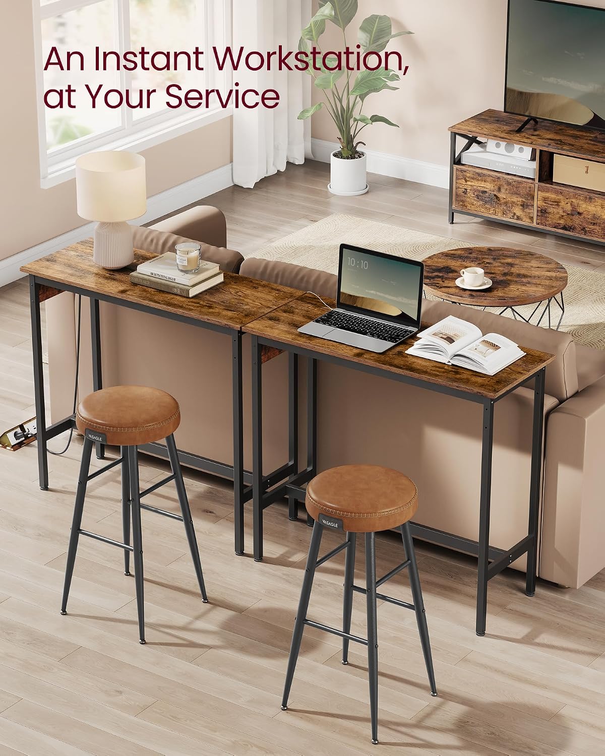 VASAGLE Bar Table with Power Outlets, Computer Desk, 39.4" W