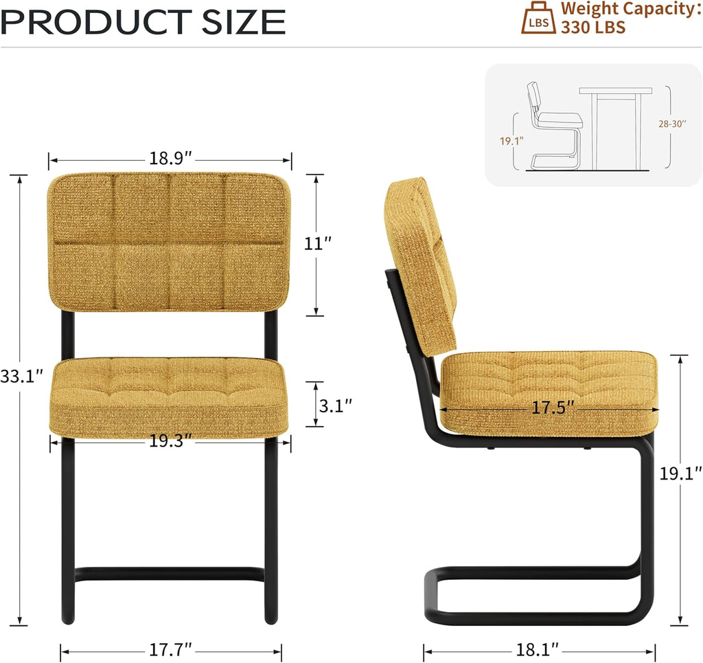 Mid-Century Modern Dining Chairs Set of 2 with Metal Legs, Yellow