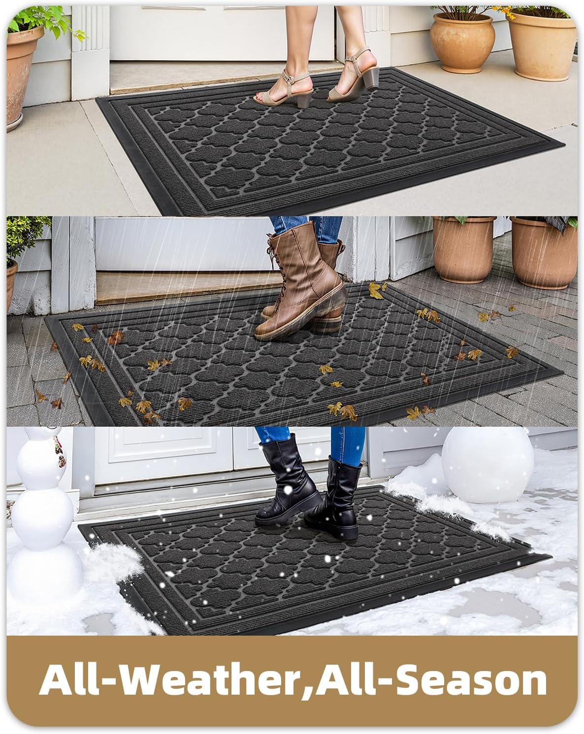 Color&Geometry Front Door Mat Outside Entrance, 24"x48" Heavy Duty Non Slip Low Profile Doormat, Dirt and Moisture Trapping Welcome Mats for Front Door, Entryway, Patio, Garage, Grey Geometric