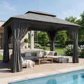Aoxun 12'x10' Outdoor Gazebo with Mosquito Netting and Privacy Curtains