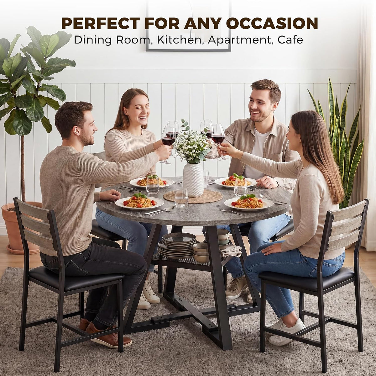 Jocoevol Round Dining Table for 4,Kitchen Dining Room Circle Dinner Pedestal Table,Space Saving Wood Kitchen & Dining Room Furniture (Grey, 46In)
