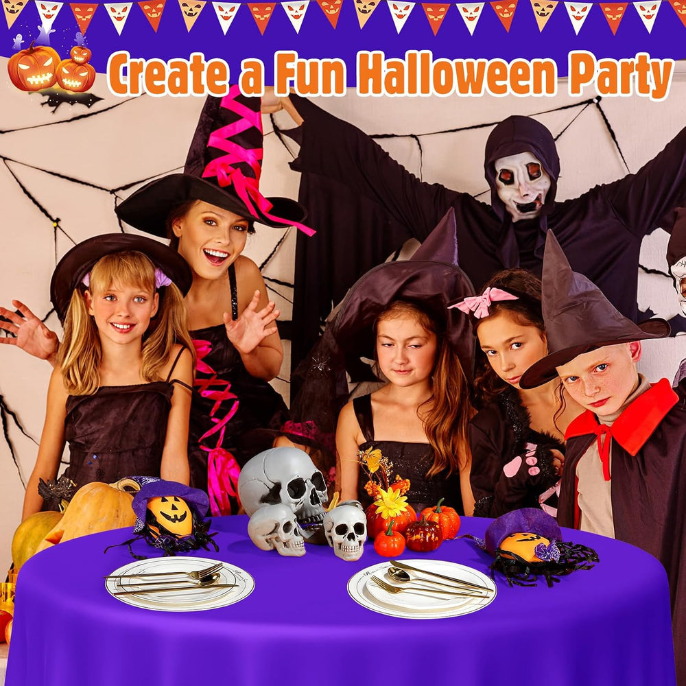 24 Pcs Halloween Round Plastic Tablecloths, 84 Inch Black, Purple, Orange