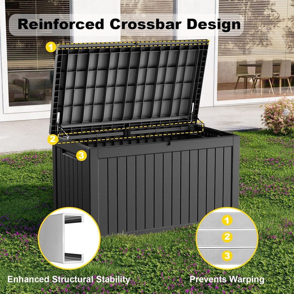 Deck Box - 280 Gallon Large Outdoor Storage Box, Waterproof Weatherproof Resin Container, UV Resistant & Lockable, Ideal for Patio Furniture, Pool Accessories & Outdoor Storage (Black)