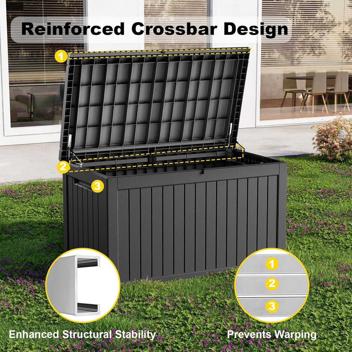 Deck Box - 280 Gallon Large Outdoor Storage Box, Waterproof Weatherproof Resin Container, UV Resistant & Lockable, Ideal for Patio Furniture, Pool Accessories & Outdoor Storage (Black)