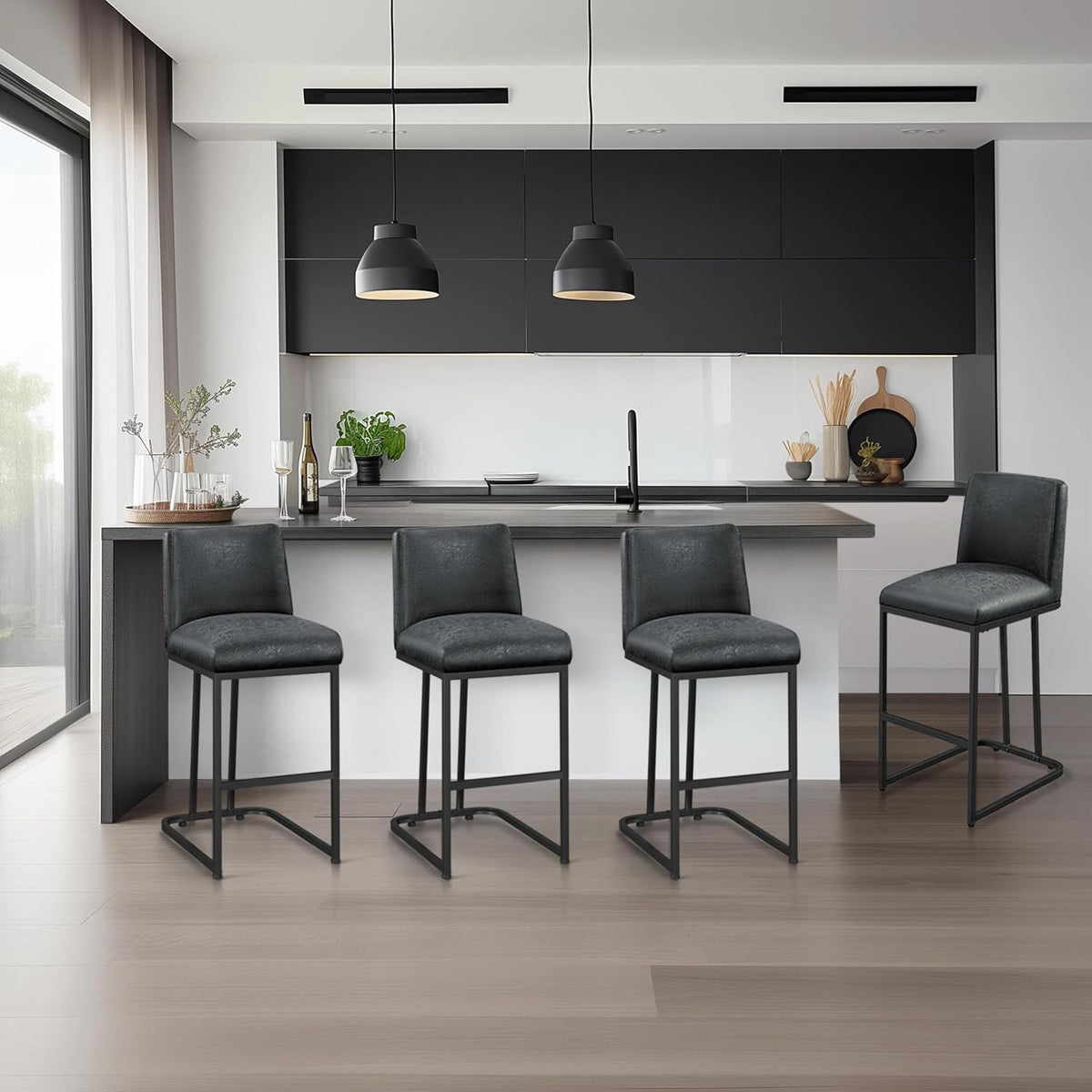 Yaheetech 24'' Bar Stools Set of 4, Counter Height Bar Stools, Dark Gray