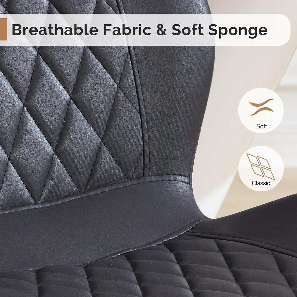 Dining Chairs Set of 2, Comfy Modern Dining Chairs with Thick Cushions, Upholstered Fabric Kitchen Side Chairs with Adjustable Metal Legs for Dining Room (Black)