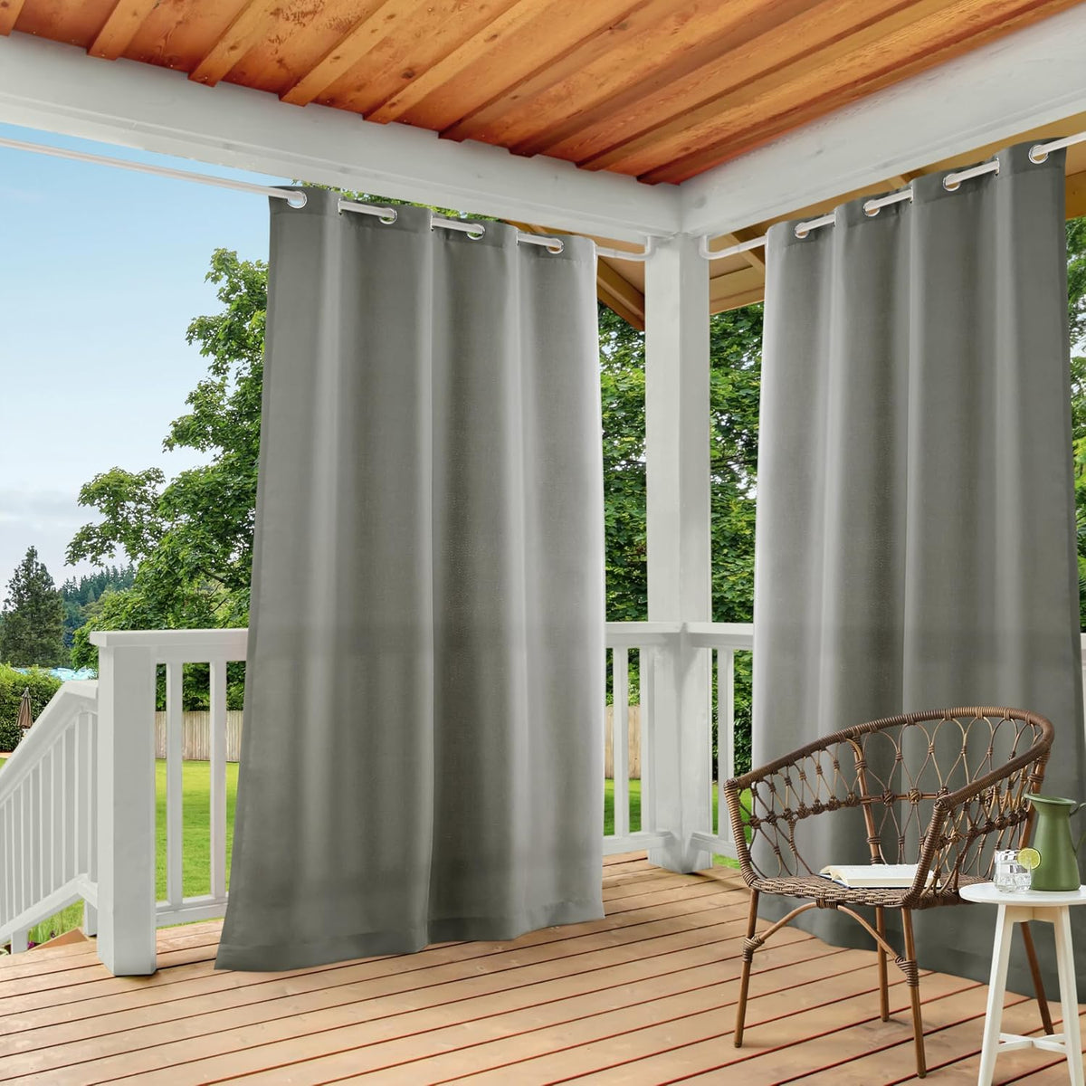 TOWN & COUNTRY BASICS Cabana Solid Heavyweight Indoor Outdoor Curtains, Light Filtering Opacity with Grommet Top, Water Repellent, 2-Pack Set, 54"x96", Medium Grey