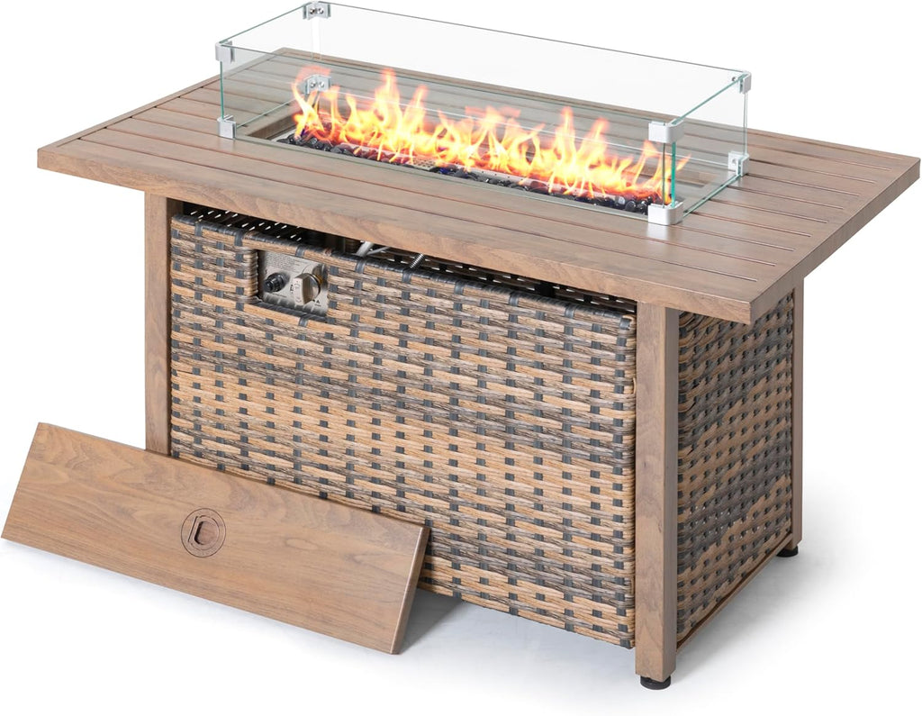 Nuu Garden Tempered Glass Wind Guard for Rectangular Fire Pit Table 29 x 10 x 6 Inch Durable Transparent Flame Shield with Aluminum Alloy Brackets