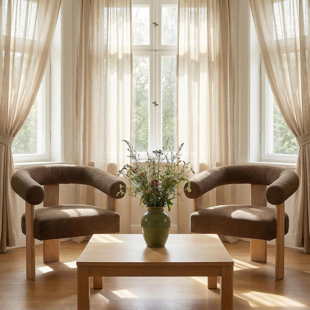 VKNOW Barrel Accent Chair, Vanity Chair with Armrests and Rubberwood Legs