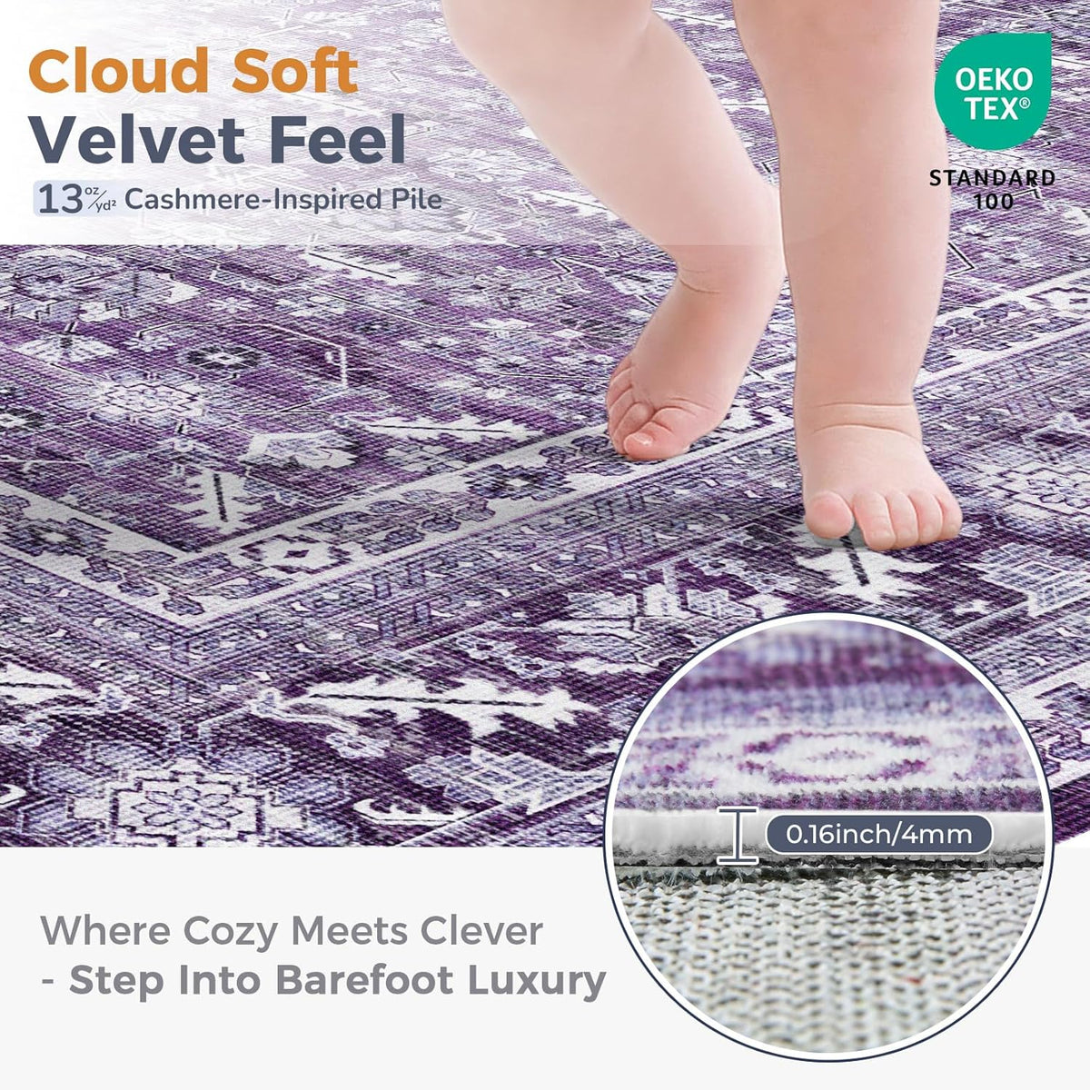 OPPODREAM Vintage Purple Area Rugs 8x10, Washable Rug for Living Room