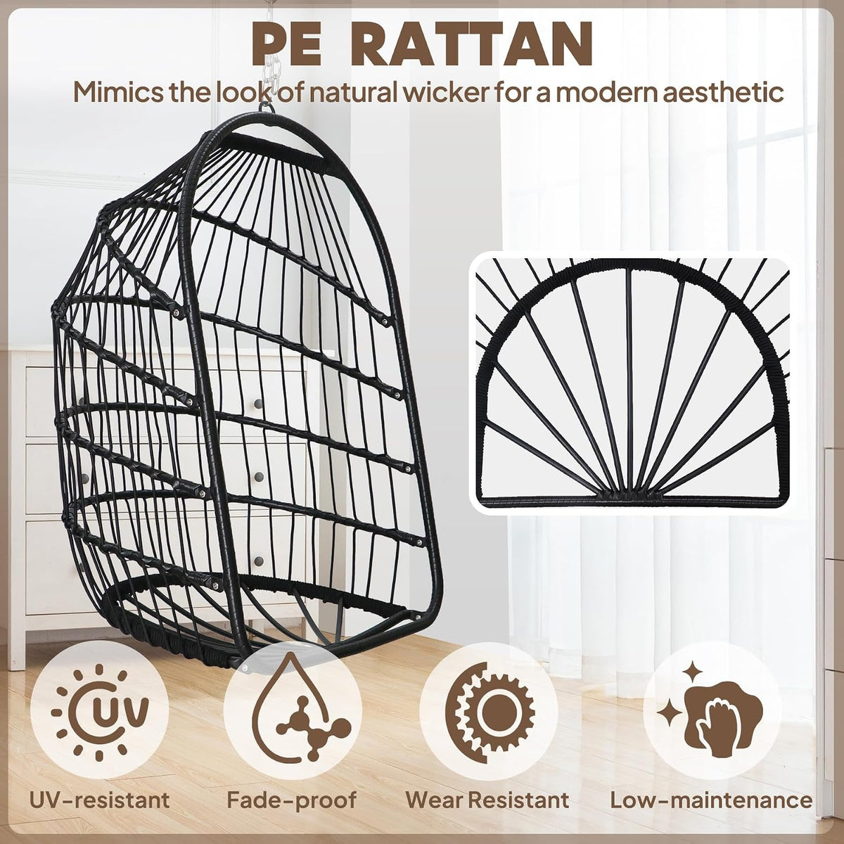 chihee egg chair foldable wicker rattan hanging swing showing dimensions