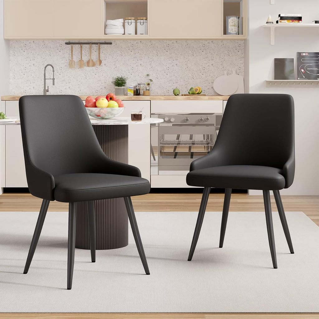 Faux Leather Chairs Set of 2, Waterproof Padded Seat,Black