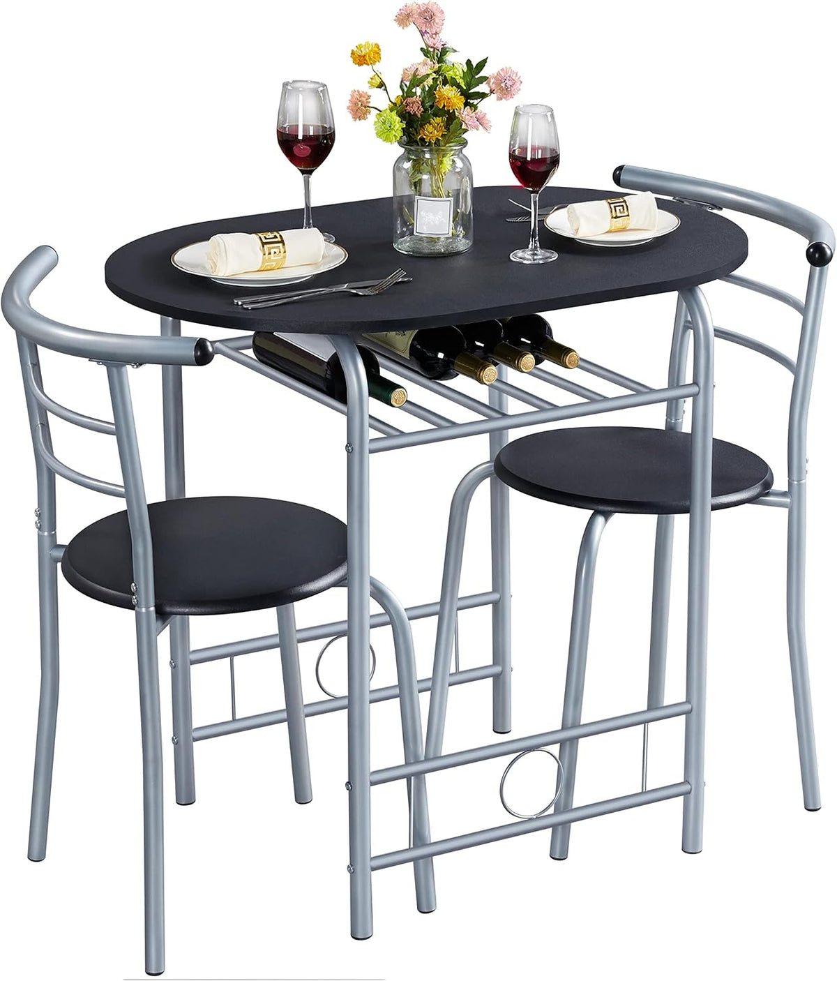 Yaheetech 3 Piece Dining Table Set for 2, Small Table and Chairs, Black