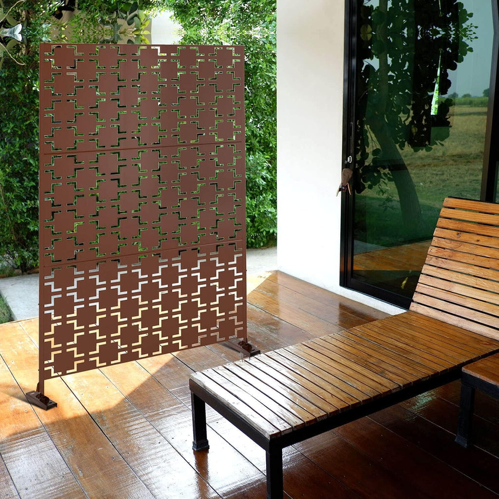 Elevens Patio Privacy Screen Balcony Decorative Screen Set with Stand, Outdoor Decor Privacy Fence Screen, Indoor Room Decorative Divider (Square-Brown)