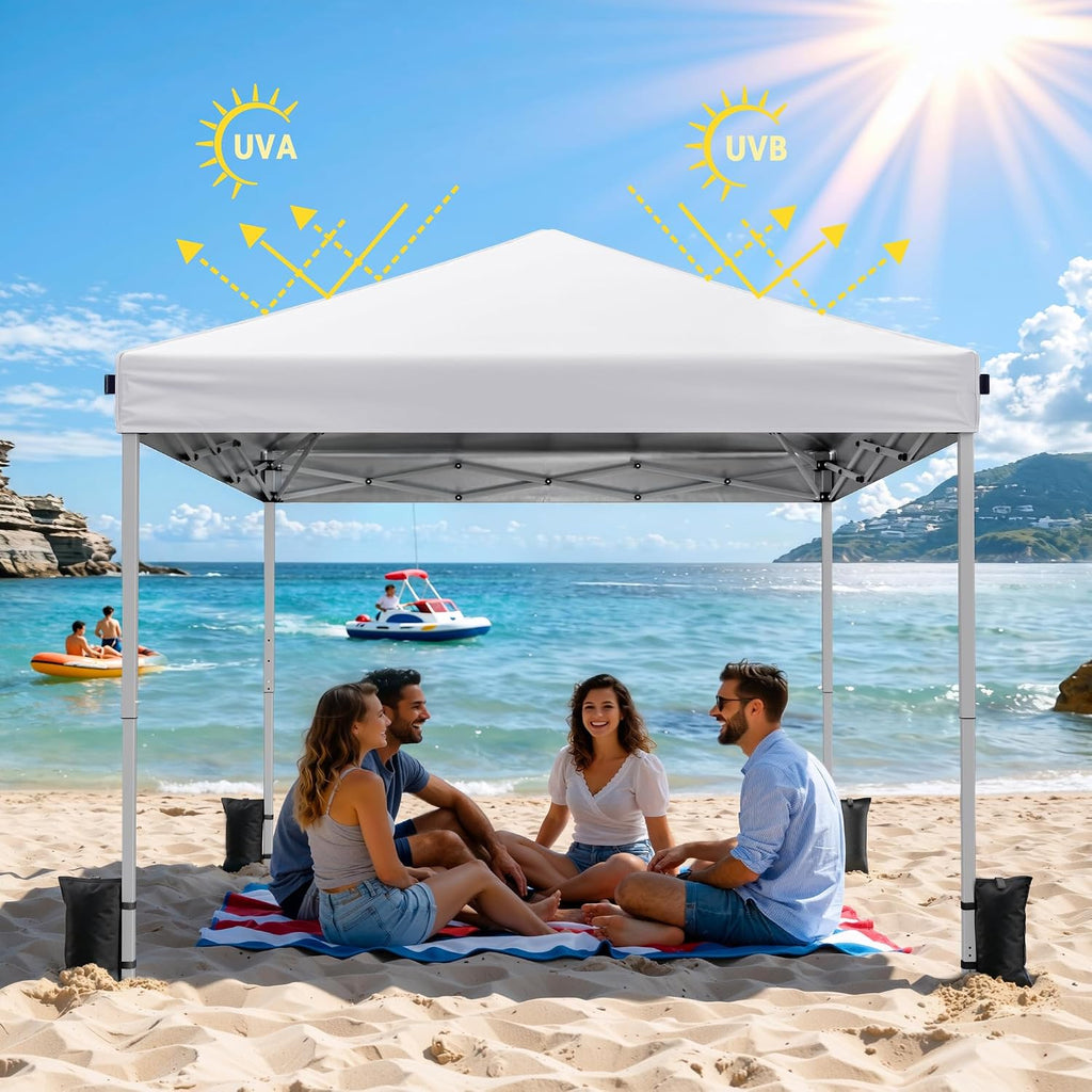 10x10 Pop Up Canopy Tent with One-Push Center Lock,White