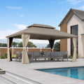 PURPLE LEAF Patio Gazebo 12' x 16' Champagne Galvanized Steel Double Roof