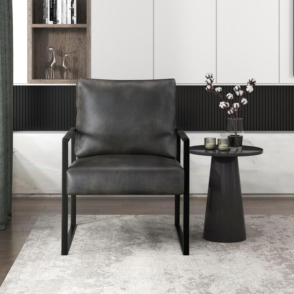 Lexicon Modern Faux Leather Accent Chair, Metal Frame, Dark Brown