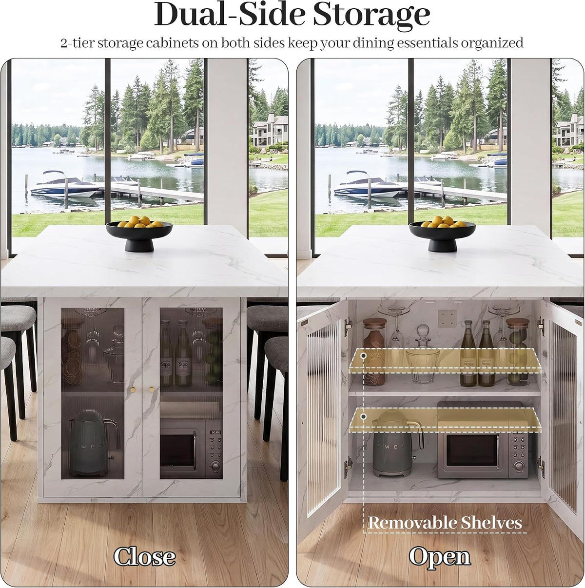 51"-78" Extendable Dining Table for 4-8, White Faux Marble Dining Table