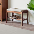 Solid Wood Shoe Bench, 24 Inch Entryway Bench with Light Gray Cushion