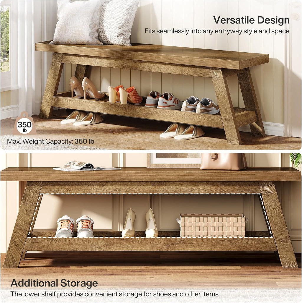 Tribesigns 55" Entryway Bench with Shoe Storage, Wood Bench Seat