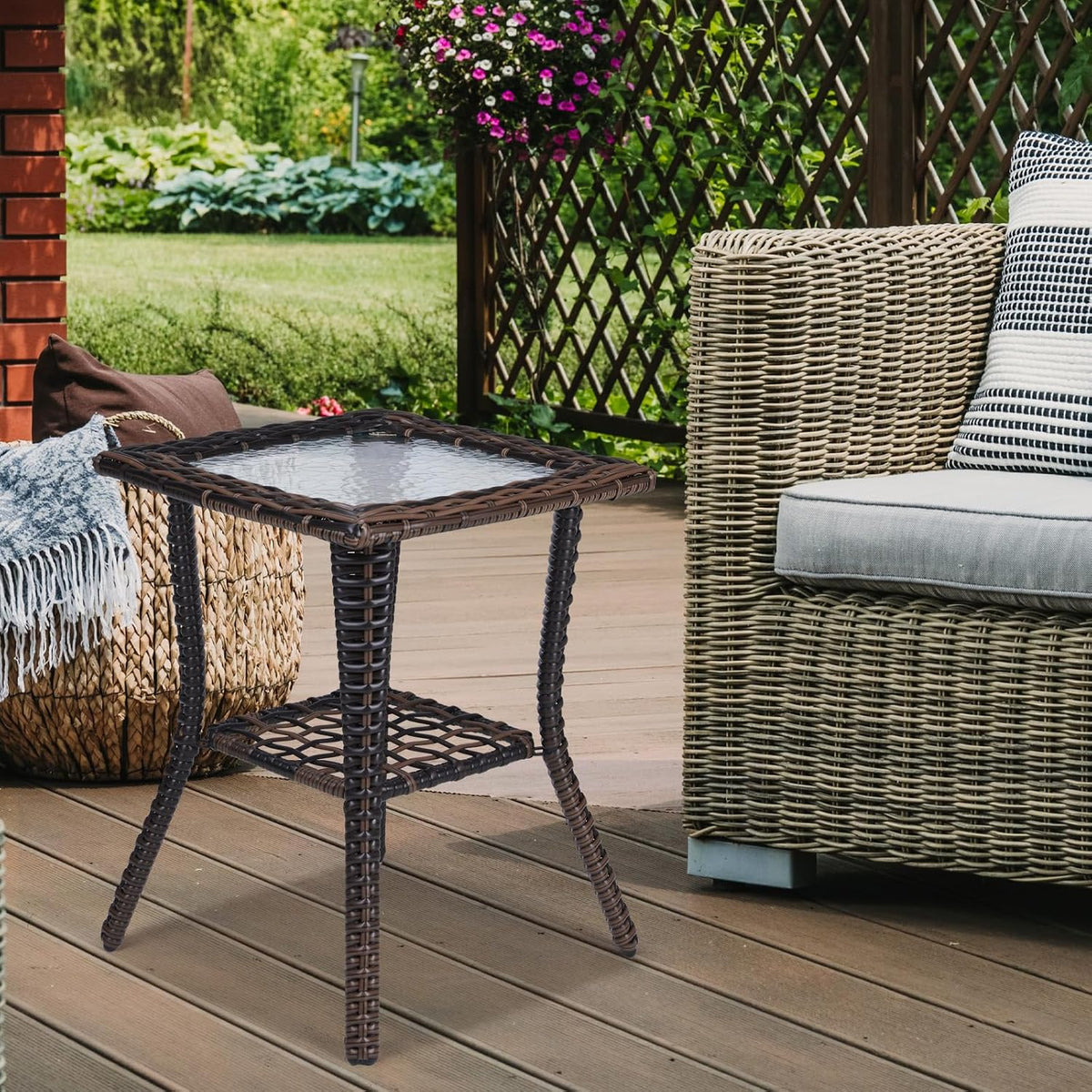 vingli outdoor side table with storage wicker patio on a desk or shelf