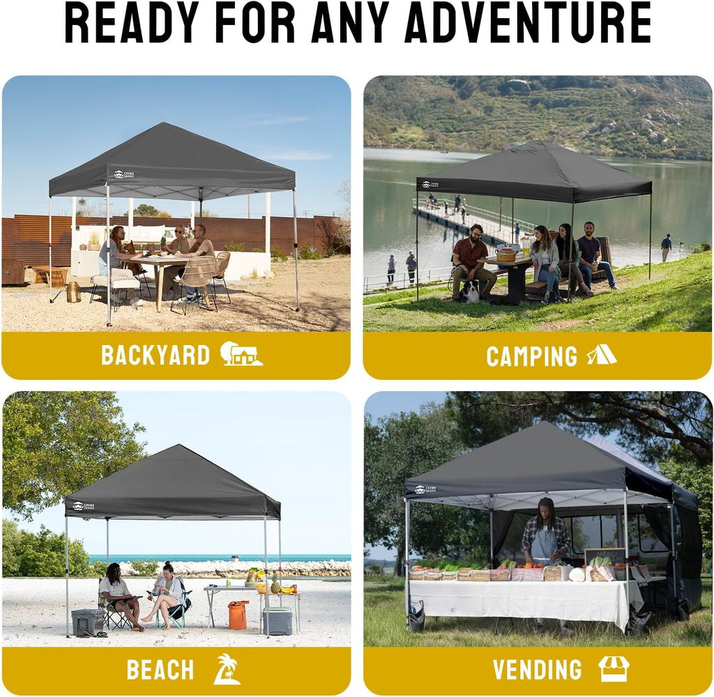 CROWN SHADES 8x8 Pop Up Canopy Tent with One Push Setup, Grid Gray