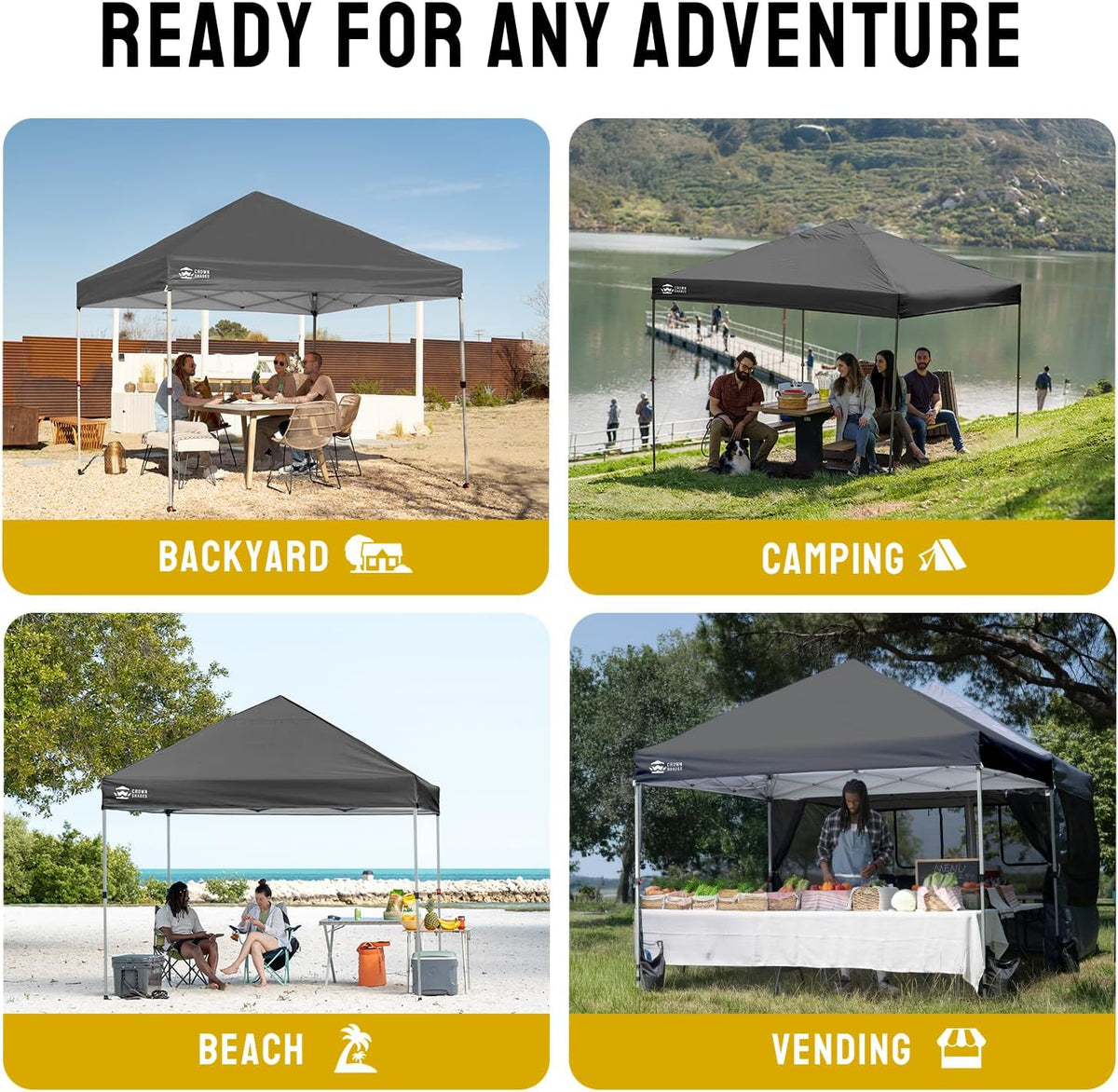 CROWN SHADES 8x8 Pop Up Canopy Tent with One Push Setup, Grid Gray