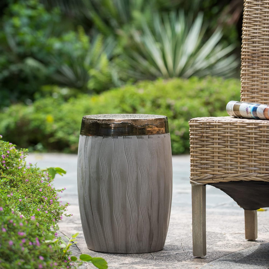 A&B Home Wave Pattern Stool - Drum Shape Ceramic Stool, Decorative Multipurpose Side Table, Living Room Bedroom Accent Table Plant Stand, 13" x 13" x 18"