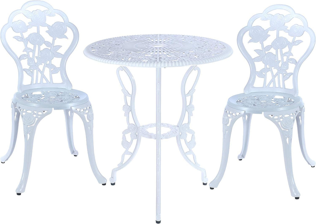Mandolin White Rose Cast Aluminum 5 Piece Patio Dining Bistro Set