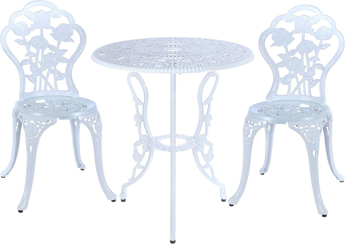Mandolin White Rose Cast Aluminum 5 Piece Patio Dining Bistro Set