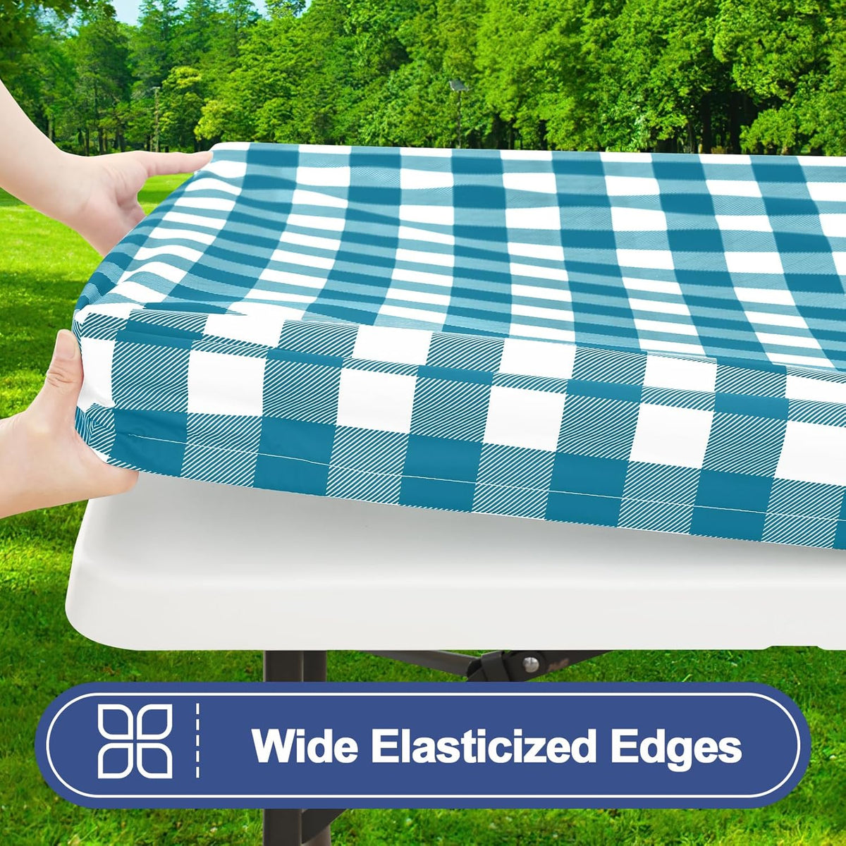 Smiry 8FT Picnic Table Cover with Bench Covers, Elastic Fitted Tablecloth