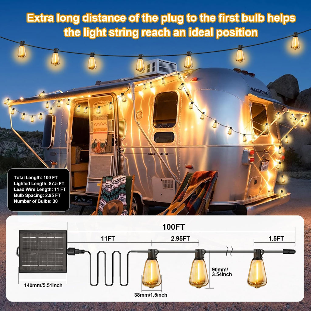 100ft solar string lights outdoor waterproof with remote on a desk or shelf