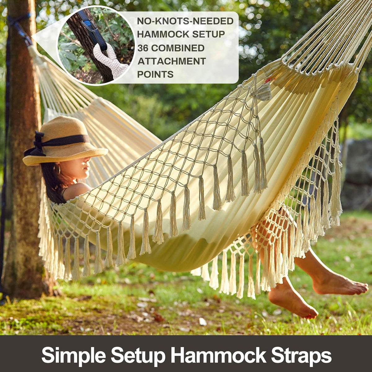 brazilian double hammock with tree straps, extra large, side view