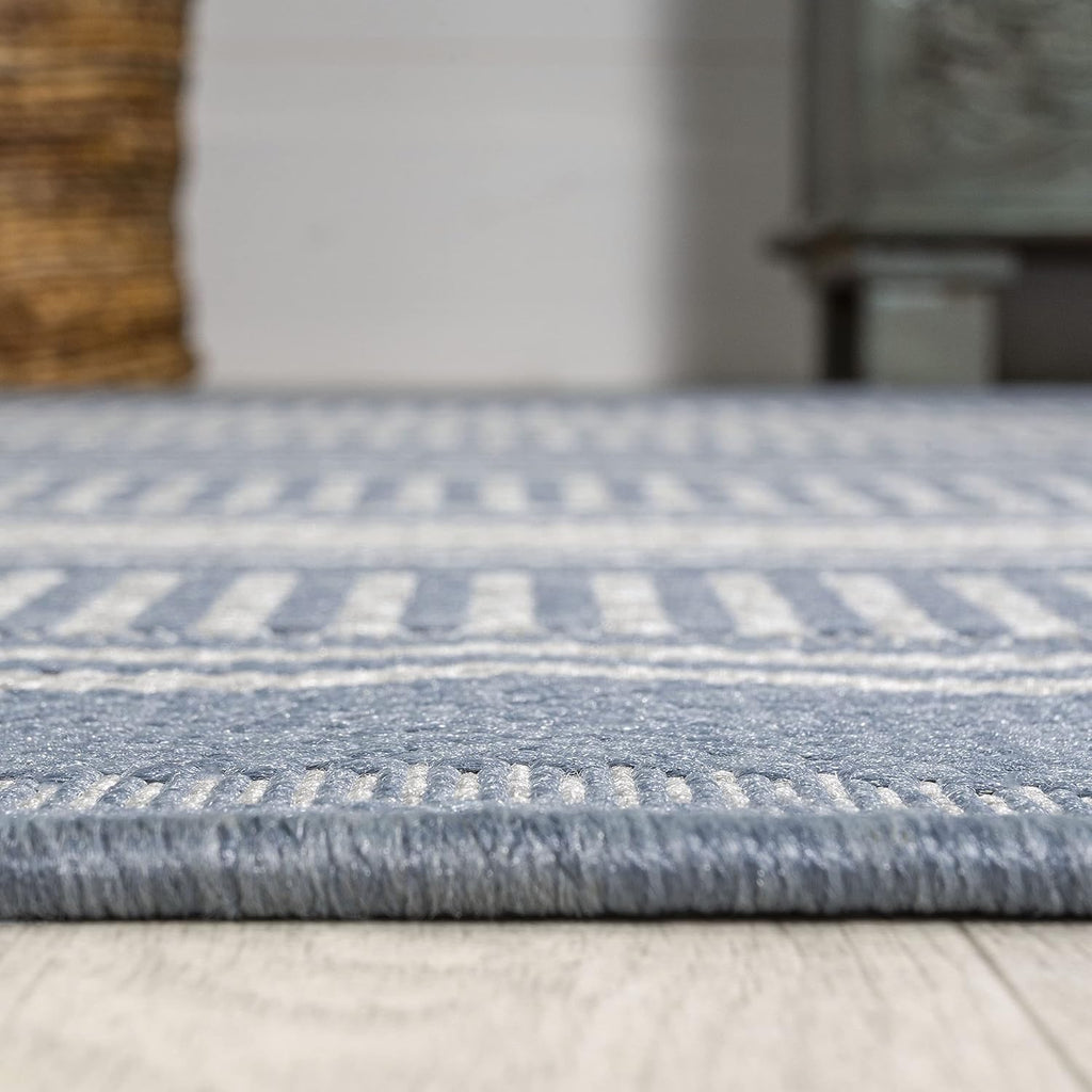 JONATHAN Y Double Stripe Indoor Outdoor Area Rug 3X5 Blue/Light Gray, Haynes Modern for Backyard, Patio, Porch, Easy-Cleaning, High Traffic, Pet-Friendly, Non-Shedding (SMB202E-3)