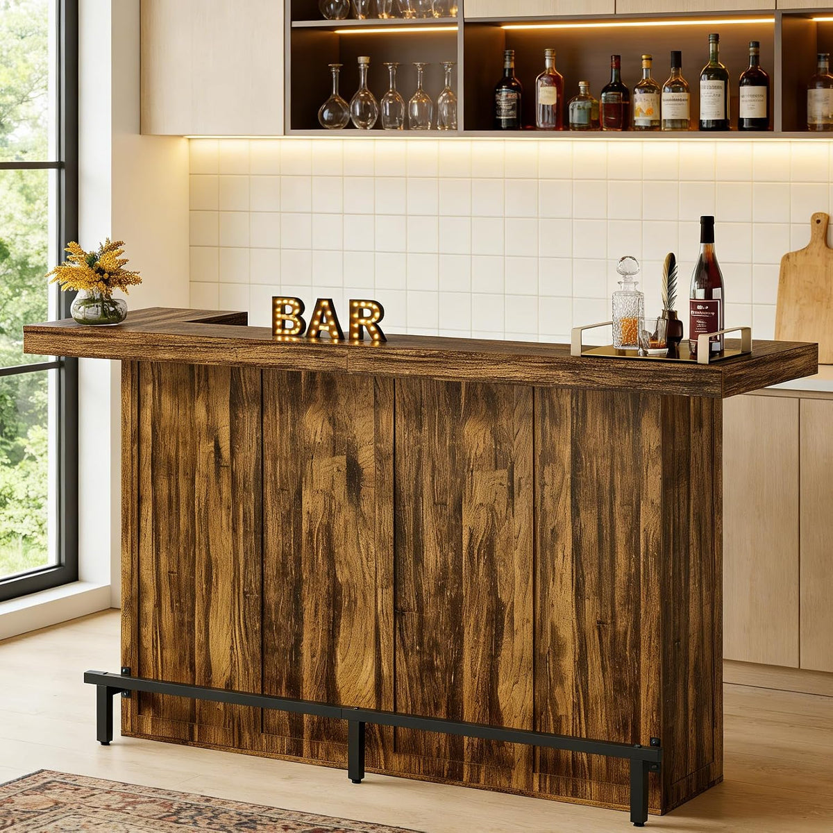 Tribesigns 70.9" Large Bar Table with Storage, Wooden Home Bar Unit