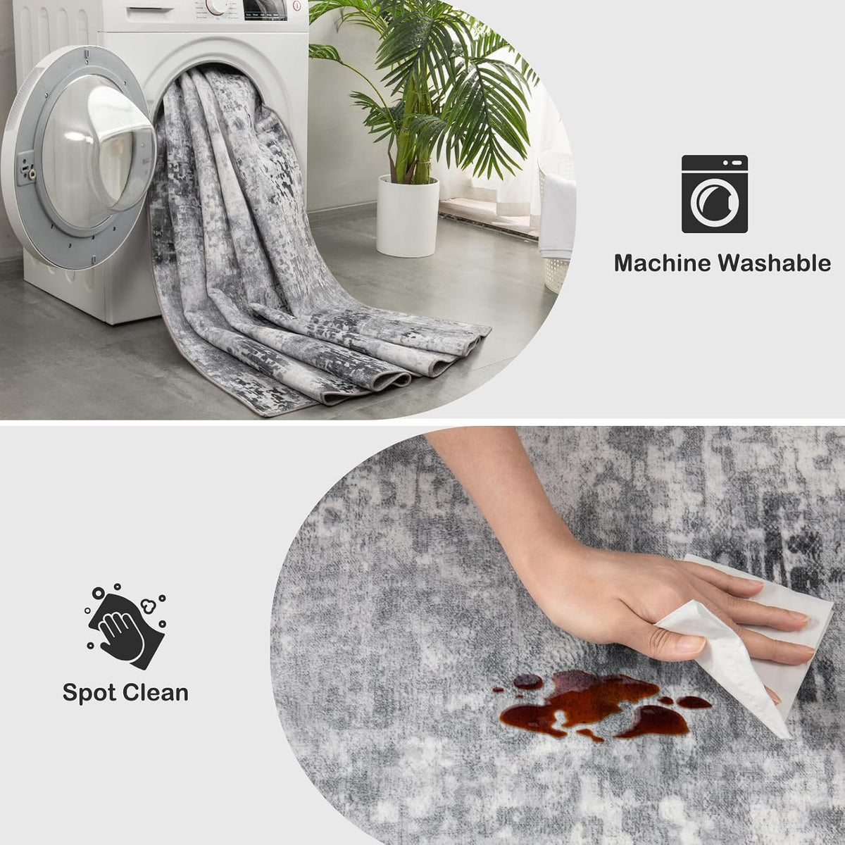 Kelarea Washable Area Rug 6x9, Non-Slip Low Pile Abstract Grey
