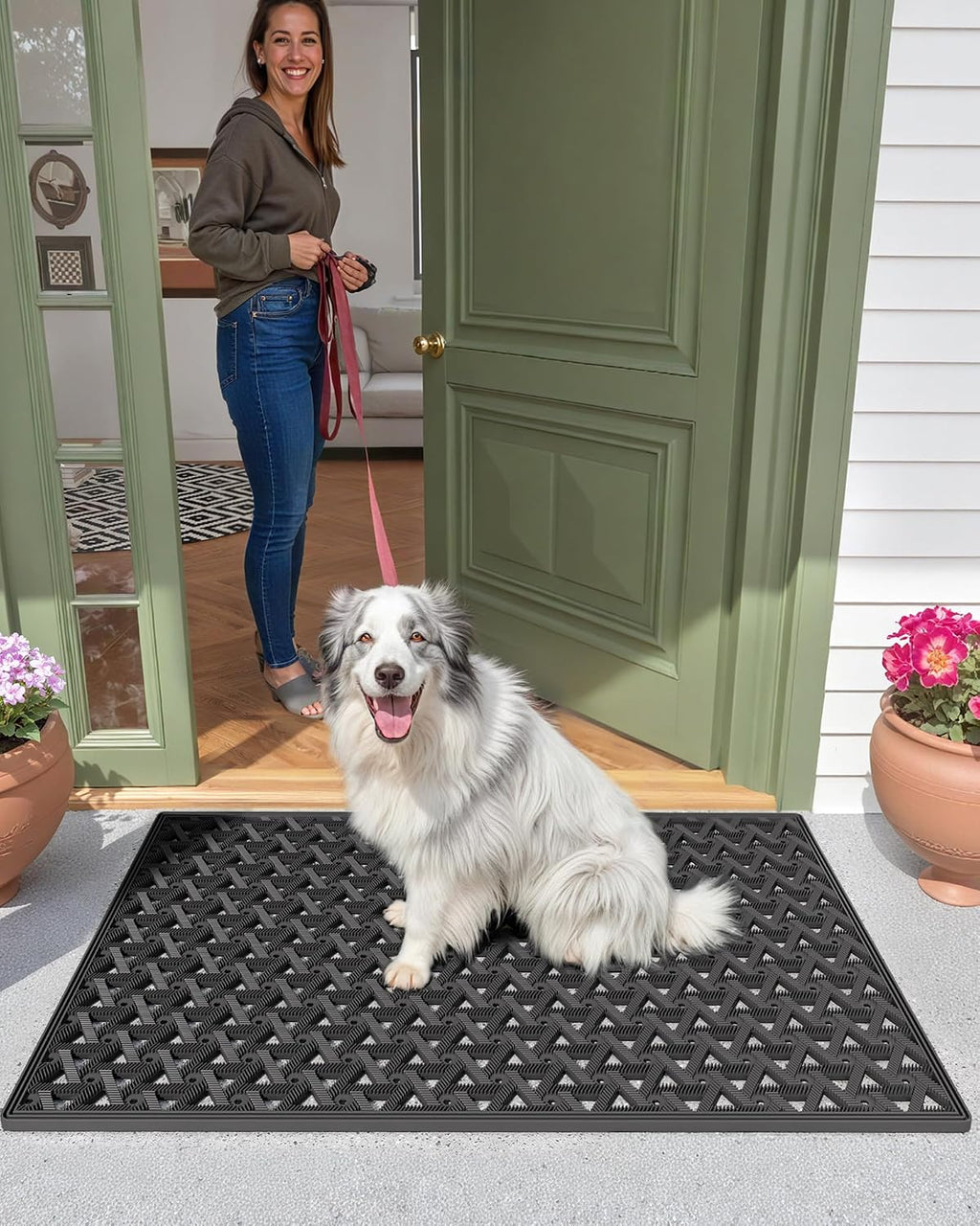 Color&Geometry Door Mat Outside Entrance with Drainage, 24"X36" Black