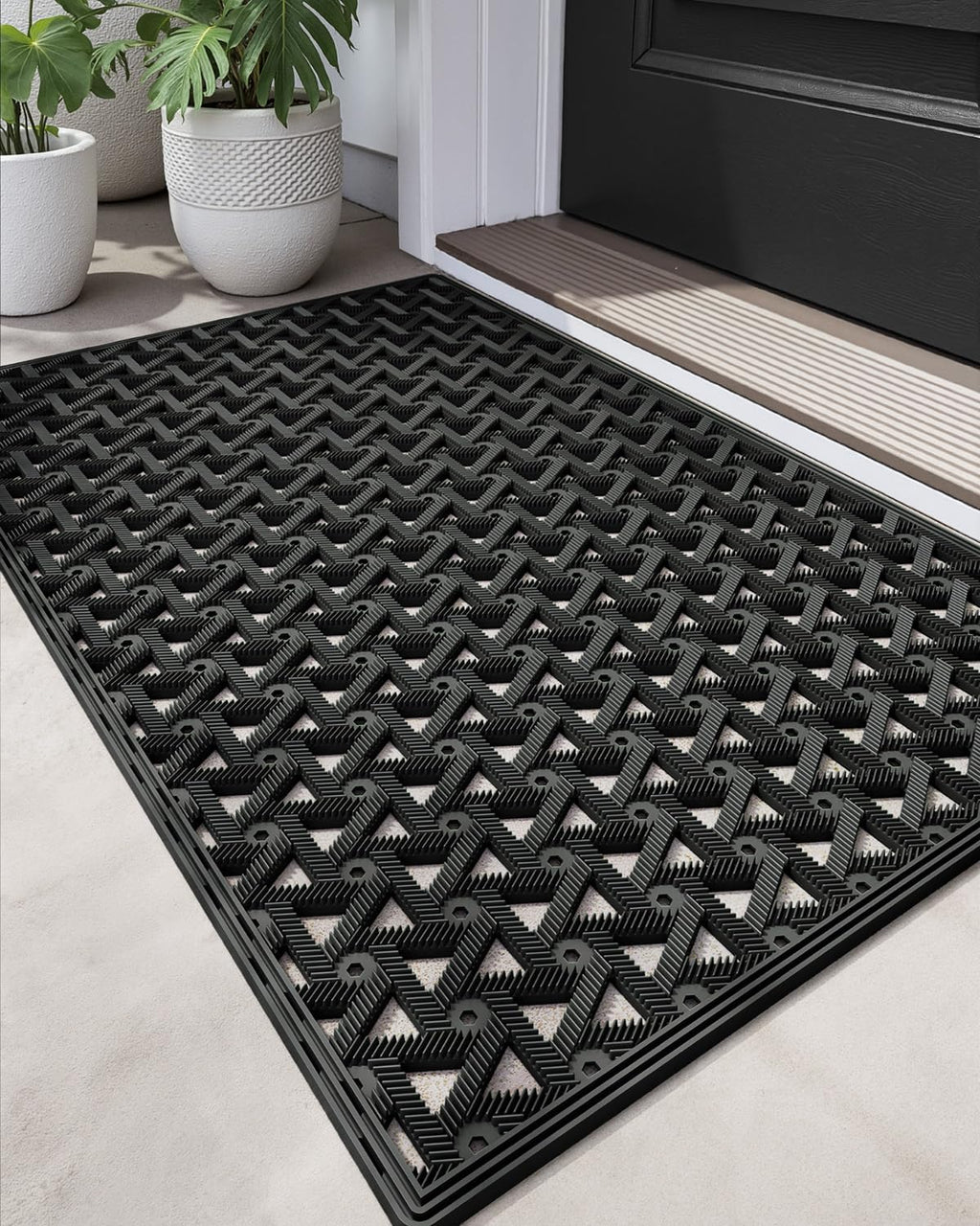 DEXI Front Door Mat Outside Entrance Rubber Floor Doormat, 19x30 Black