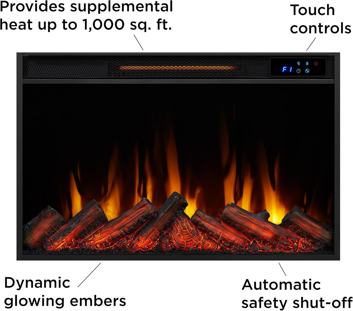 Real Flame Crawford Slim Indoor Electric Fireplace with Mantel for Living Room or Bedroom, Replaceable Fireplace Insert Heater, Realistic Log and Flame Effect, Remote Control, Timer, Gray