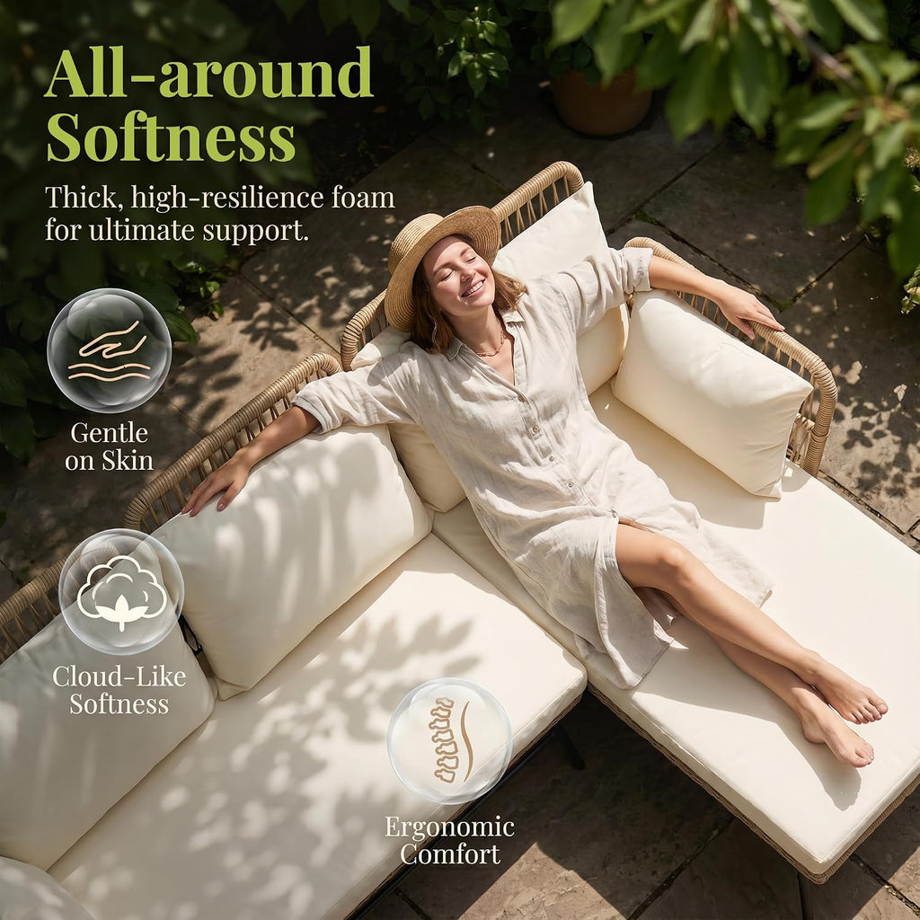 RADIATA 5 Pcs Boho Outdoor Furniture, High Back Wicker Conversation Set